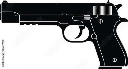 Black handgun silhouette vector illustration isolated on white background for security, defense, military, and law enforcement concepts