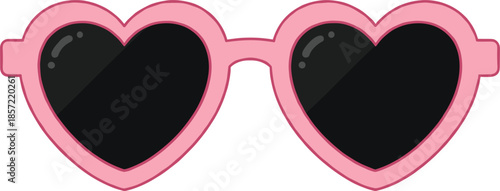 Pink heart shaped sunglasses icon with black lenses isolated on white background for fashion love and summer designs