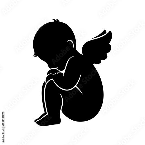 Sleeping Baby Angel silhouette icon vector flat design on white background
