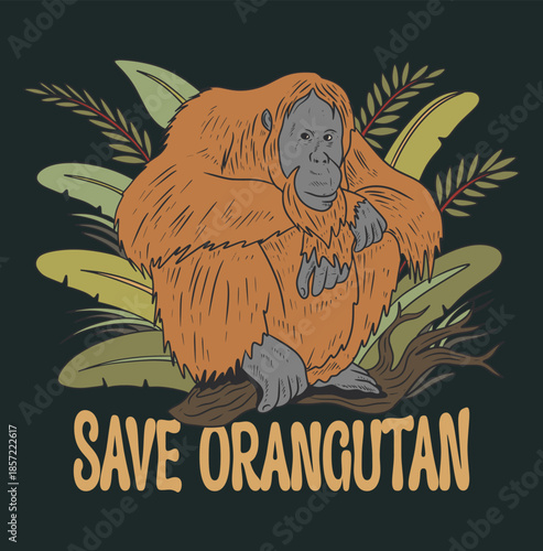Save Orangutan Poster With Jungle Illustration