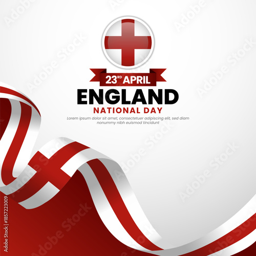 England st george's day greeting card, square banner background with warving ribbon flag