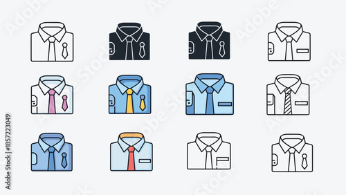 Variety of colorful business shirts with ties for professional attire, Generative AI.