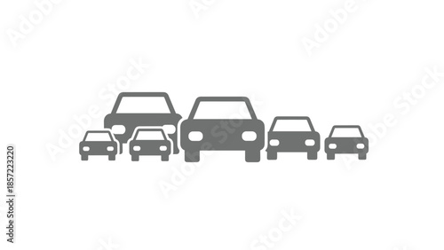 Row of modern cars in various sizes on white background, Generative AI.