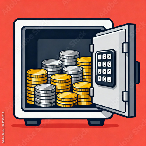 safe_box_filled_coins_vector_art