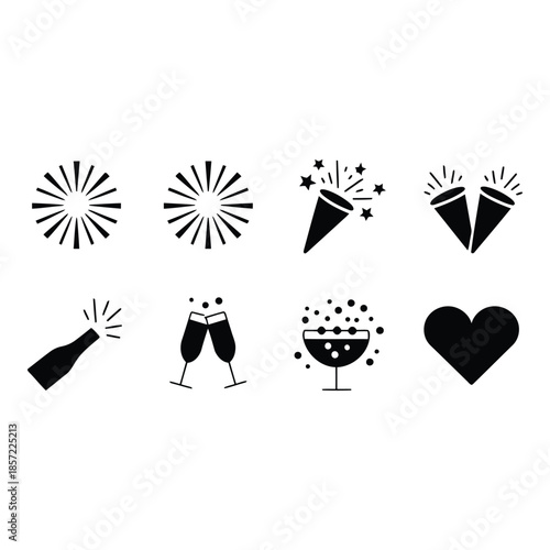 black icons of celebration objects and symbols