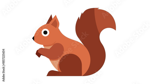 Stylized illustration of a red squirrel with a bushy tail, depicted in a side profile on a clean white background.