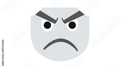 A simple graphic illustration of an angry grey face with furrowed brows and a downturned mouth, conveying strong negative emotion.