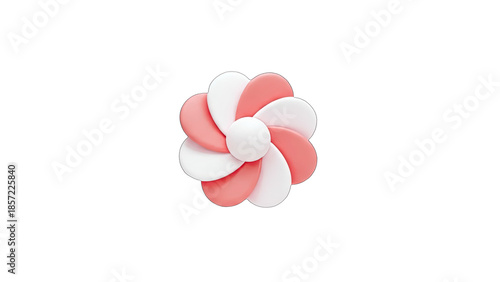3D Abstract Flower Shape With White And Coral Petals on transparent background