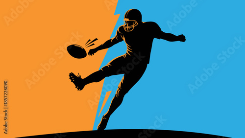 American Football Player Kicking Ball During Game Action Silhouette - Dynamic Sport Illustration