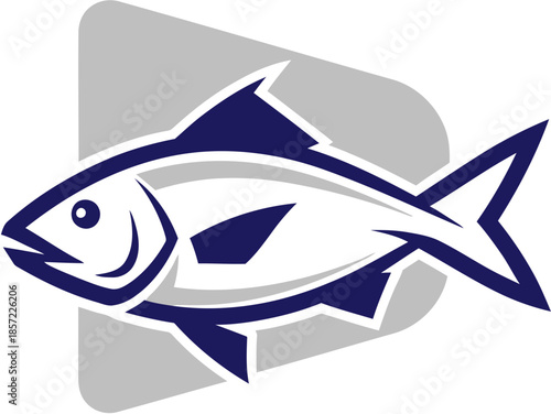 Dynamic stylized fish illustration for aquaculture branding, seafood restaurant emblems, or fishing club logos, embodying aquatic life and strength in a bold graphic design