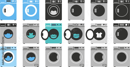 Washing Machine Icons Diverse Designs for Laundry Appliances