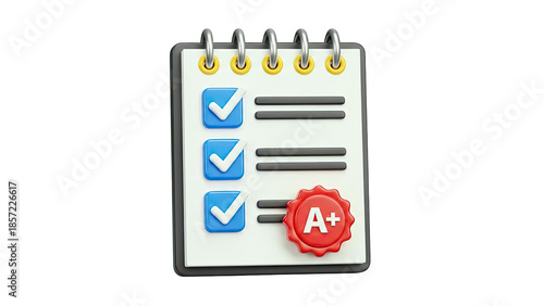 3D Checklist with A+ rating badge and checkboxes on transparent background