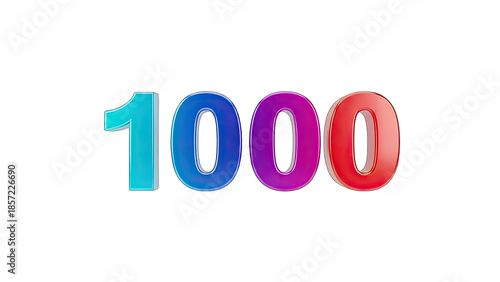 3D Colorful 3D number 1000 with gradient colors on transparent background