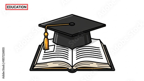 Graduation cap on open book education learning symbol