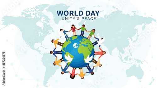 Diverse people from around the world holding hands in unity and peace on globe