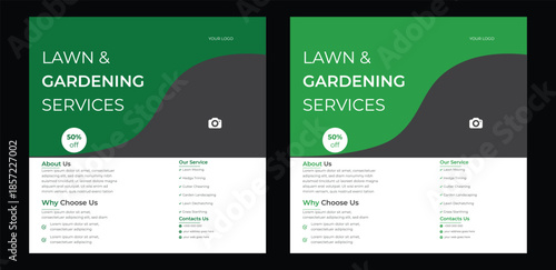 Lawn garden or landscaping service social media post and web banner template design concept  social media banner template design. Agricultural and farming services social media post and web banner tem