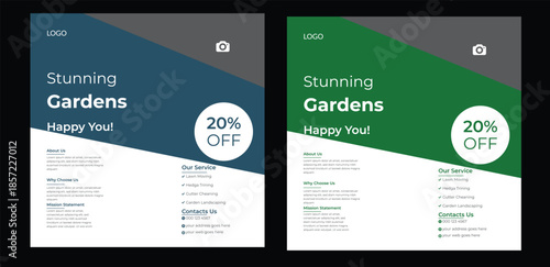 social media flyer template enhances your garden services' online presence. It is perfect for promoting landscaping, lawn care, and outdoor design services across various platforms lawn care social me