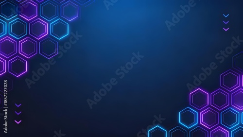 Abstract digital background with glowing hexagonal patterns in blue and purple hues