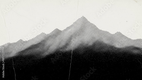 Halftone illustration of mountain range with pointed peaks against white background