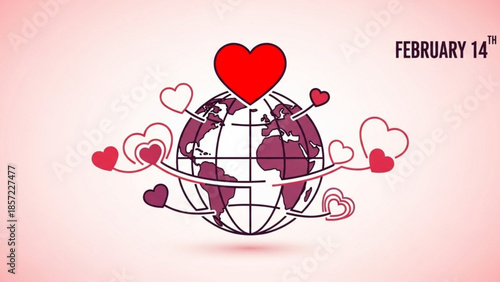 Valentine's day celebration concept with heart design around the globe on february 14th