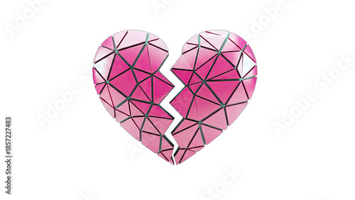3D Geometric Pink Broken Heart Shape on transparent background