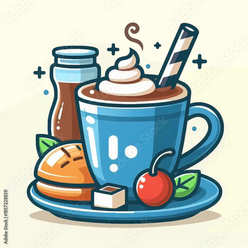 Blue Mug with Chocolate and Whipped Cream.