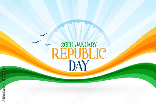 indian republic day patriotic background with wavy tricolor flag and ashoka chakra