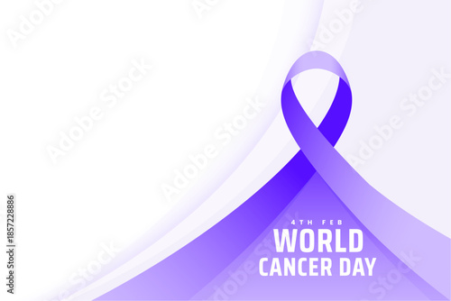 4th february world cancer day white background with purple ribbon