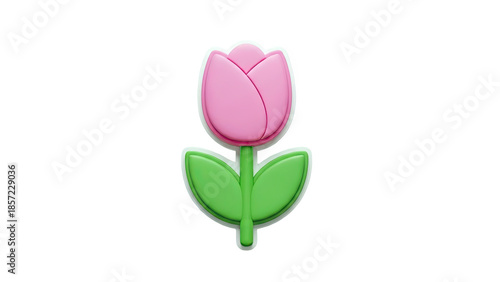 3D Pink Tulip Flower Icon on transparent background