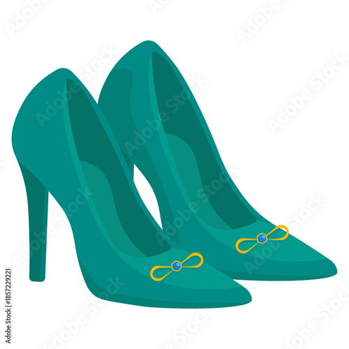Teal High Heel Shoes with Gold Bow Accent