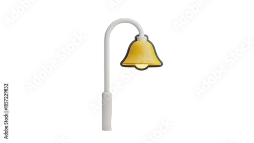 3D Stylized yellow street lamp with white pole on transparent background
