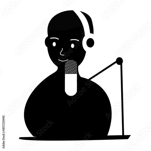 man having head phone and mic content creator video making speaking singer silhouette.eps