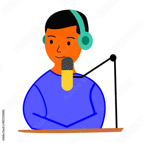 man having head phone and mic content creator video making speaking singer.eps