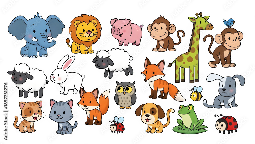 Obraz premium Collection of cartoon animals isolated on transparent background