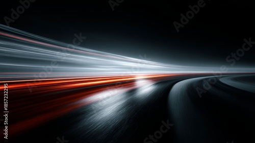Panoramic high-speed light trails abstract technology background with futuristic motion and digital energy flow concept