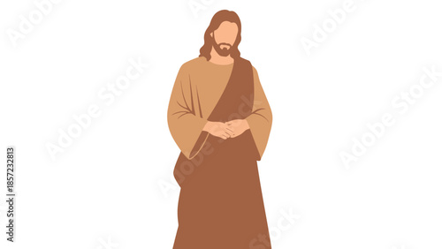 spiritual christian figure in brown robe standing facing forward.