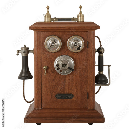 Vintage Wooden Telephone Exchange with Rotary Dial