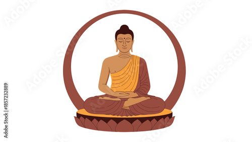 Buddha Meditating Figure Illustration On Lotus Pedestal.