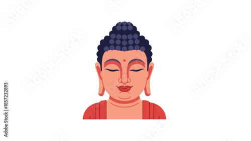 Buddha head illustration with serene orange robe.