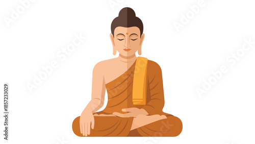 Meditating Buddha in Orange Robe Illustration.