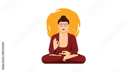 Meditating Buddha Figure Cartoon Illustration Serene Portrait.
