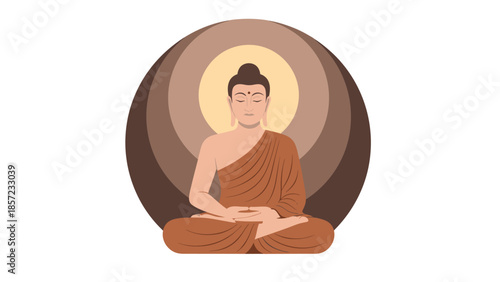 Meditating Buddha statue in lotus pose wearing orange robe.