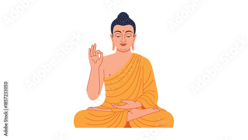 Meditating Buddha Statue in Orange Robe with Mudra.