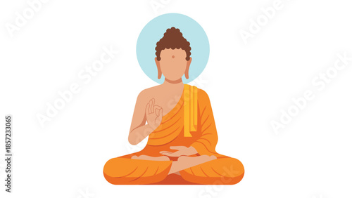 Meditating Buddhist Monk In Orange Robes.