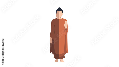 Monk in brown robe standing solitary figure.