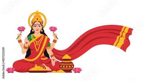 Seated Hindu Goddess Illustration with Lotus.