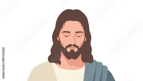 Stylized Bearded Man with Long Hair Portrait.