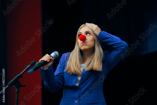 Photos Woman with Clown Nose Saying Silly Things at the Microphone