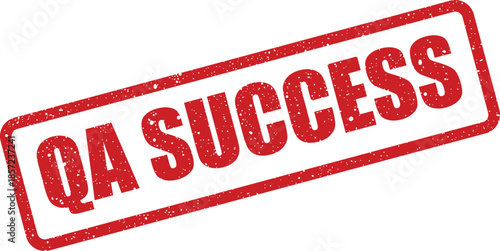 A grunge style rubber stamp impression prominently features the words QA SUCCESS within its rectangular outline