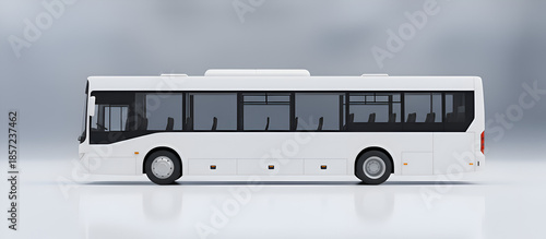 White city bus mockup in side view with clean blank surface, ideal for decal, logo, and full vehicle wrap branding. Perfect for public transport advertising and fleet identity design.